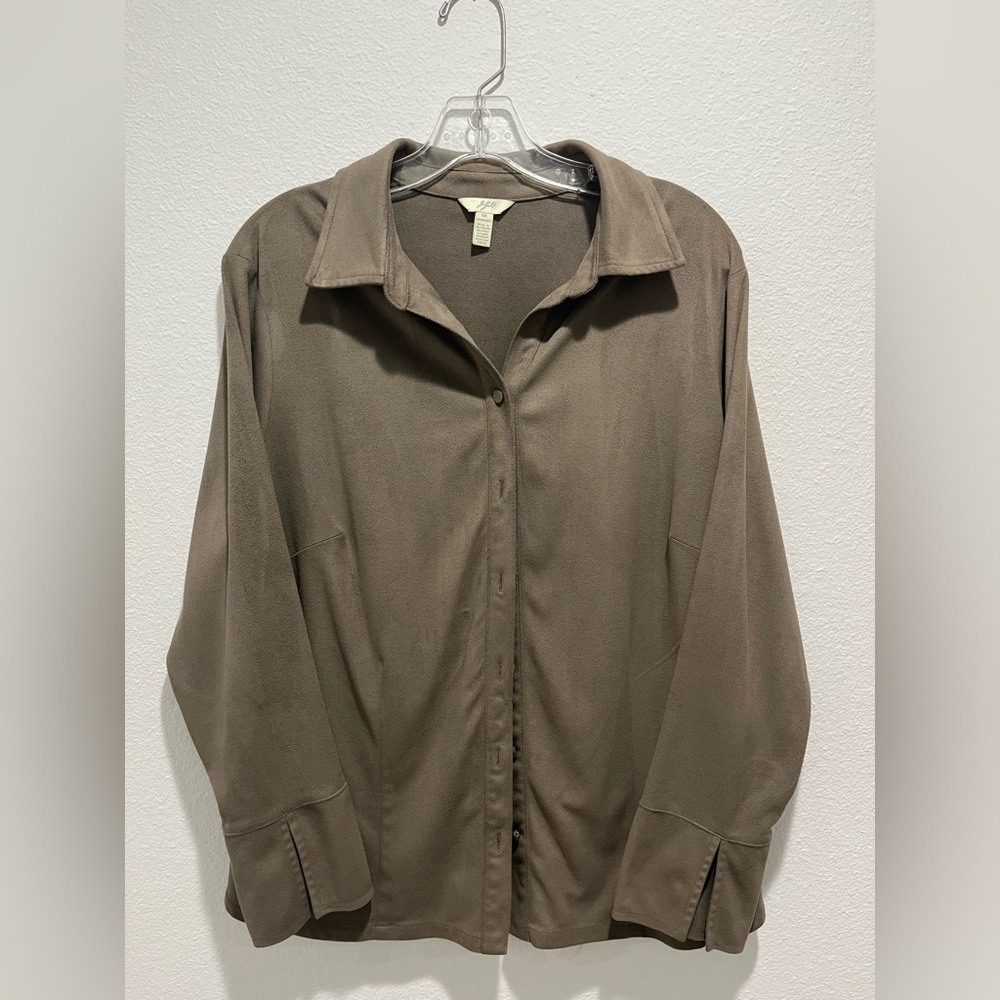 J. Jill Women's Mocha Button-Up Faux Suede Blouse